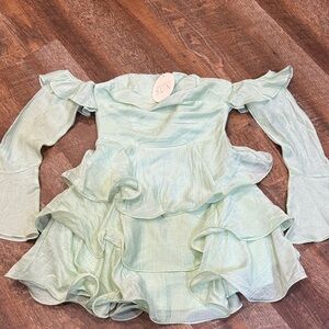 Off-Shoulder Ruffle Dress in sage  Green